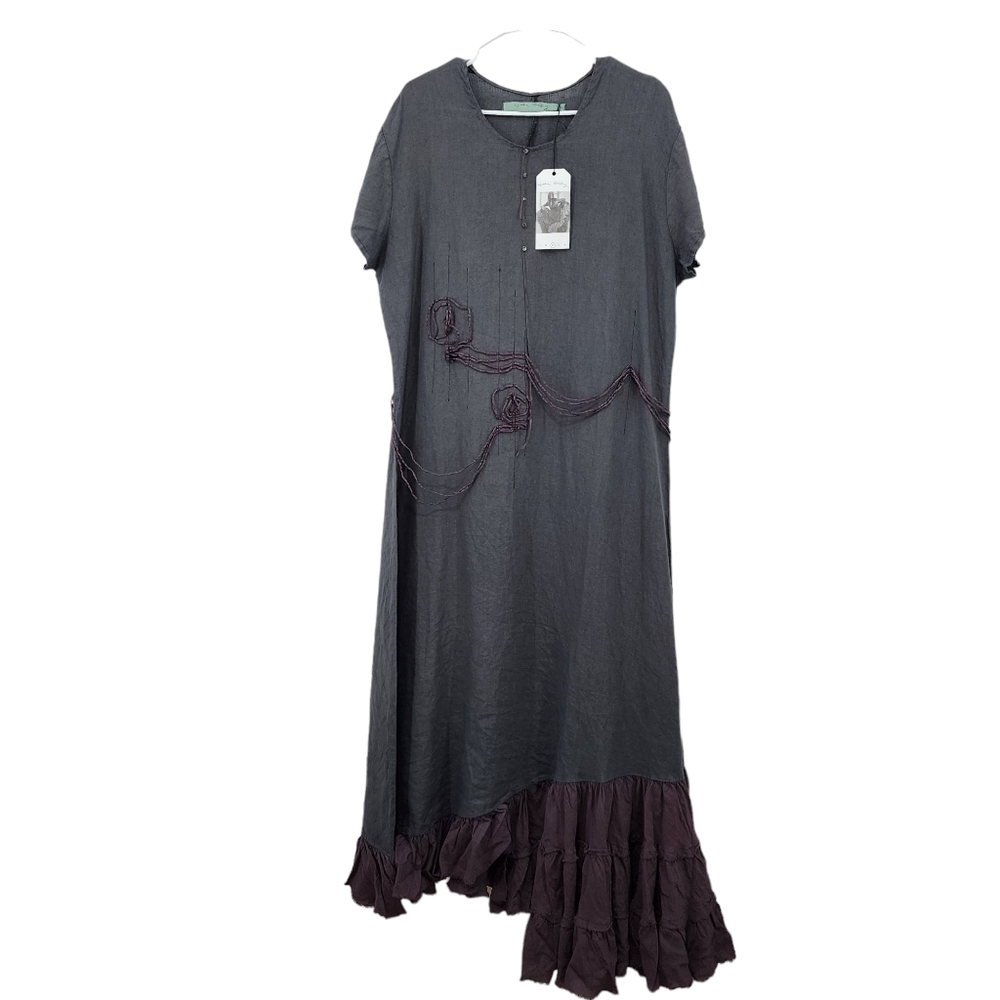 Cynthia Ashby Women's Amelia Mood Ring 100% Linen Asymmetrical Lagenlook Dress